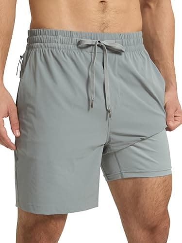 Arcweg Mens Swim Trunks 7 inch Quick Dry Athletic Shorts Casual Swimwear for Men with Mesh Liner & Zipper Pocket Light Grey - Image 1