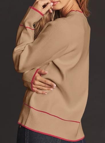 Dokotoo Cardigans for Ladies Open Front 2026 Long Sleeve Lightweight Color Block Spring Twisted Knit Sweater Coats with Pockets,Light French Beige Small - Thumbnail 2