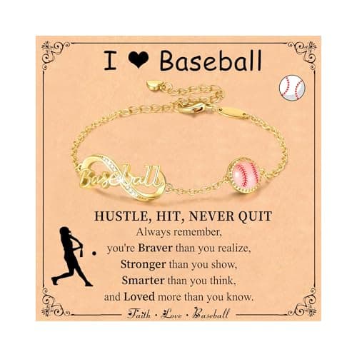 Miss Chipmunk Baseball Bracelet for Girls Teen Women,14K Gold Plated Infinity Charm Link Bracelet Sports Accessories Jewelry Gifts for Lovers Players Team Coach(Baseball,Gold)