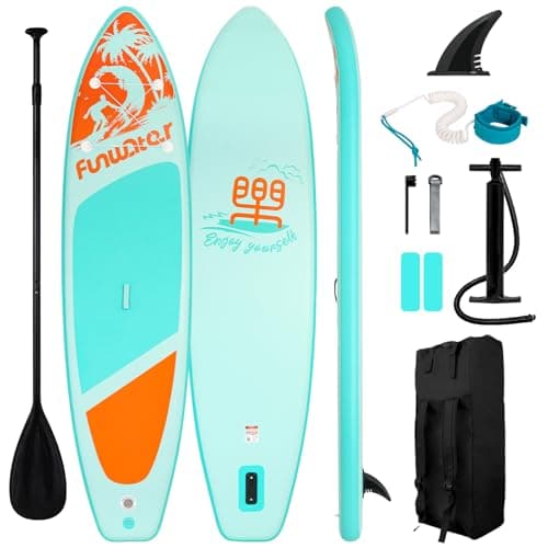 FunWater SUP Inflatable Stand Up Paddle Board Ultra-Light Inflatable Paddleboard with Accessories, Fin, Adjustable Paddle, Pump, Backpack, Leash