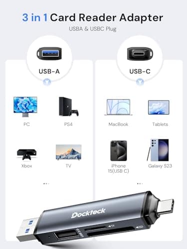 Dockteck SD Card Reader, 5G Super Speed USB3.0 SD/TF Card Reader, 3-Slot USB A/C to SD/Micro SD/USB A Memory Card Reader for UHS-I SD/Micro SD/SDHC/SDXC/MMC, Support OTG for Plug&Play - Thumbnail 5