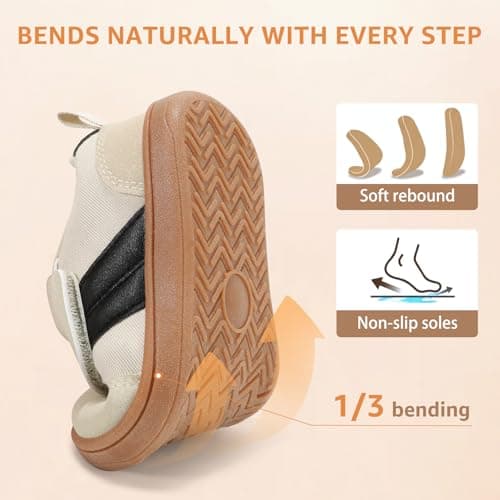 WIDE TOE BOX Toddler Barefoot Shoes,Boys and Girls First Walking Shoe with Hook and Loop Non-Slip Baby Sneakers Beige White Size 5 - Thumbnail 6