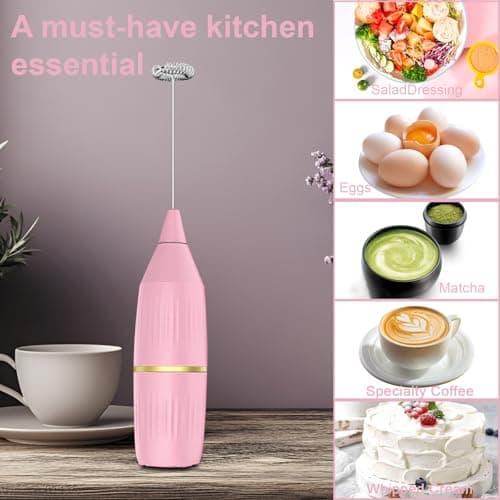 Handheld Milk Frother Wand, Pink | For Coffee, For Matcha, For Latte & Cappuccino, For Hot Chocolate & Egg - Thumbnail 5