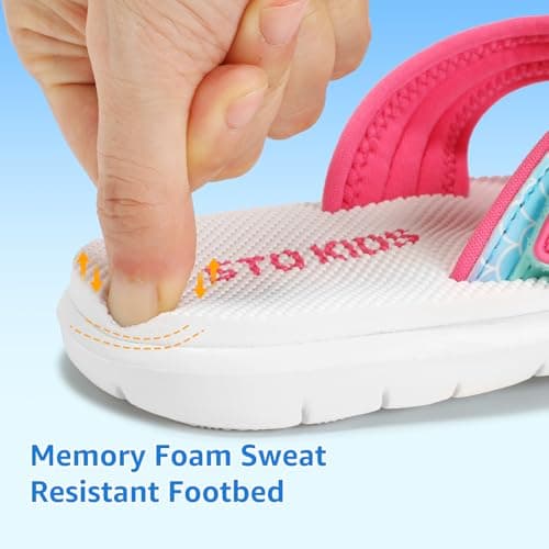 Girls Flip Flops Kids Sandals Summer Beach Non Slip Outdoor & Intdoor Little/Big Girl Comfortable Fashion Lightweight Soft Bathroom Pool Swimming Shower Home House Sport White Teal Big Kid 5 - Thumbnail 5