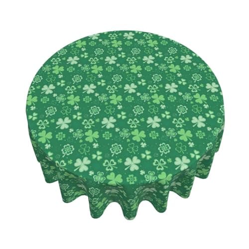 BYONEESS St.Patrick's Day Round Table Cloth 60 Inch Shamrock Green Spring Clover Circular Table Cloth Waterproof Spillproof Stain Resistant Washable Table Cover for Dining Kitchen Party Picnic - Thumbnail 3