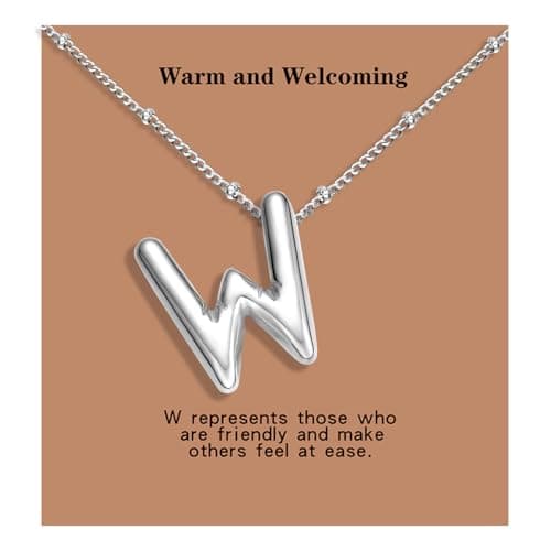 BOLAGTIER Bubble Letter Necklace Gold Plated Balloon Initial Chunky Bubble Alphabet Pendant Necklace Trendy Jewelry Gift for Women (W, Silver) - Image 1