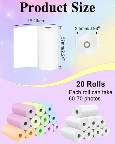 20 Rolls Instant Camera Refill Print Paper, HD Kidizoom Print Camera Paper Refill for Most Kids Instant Camera BPA Free (0.98" x 2.24") - Thumbnail 3