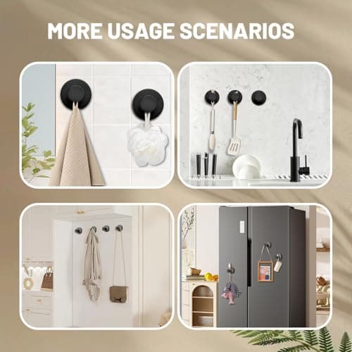 Xikelooy 4Pcs Suction Cup Hooks, Suction Cup Hooks for Shower,Removable Towel Hooks for Bathroom Window Glass Door Wall, Bath Robe Looafh Wreath Hook for Hanging (Black) - Thumbnail 5