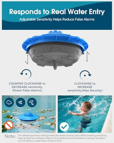 Pool Alarm for Inground & Above Ground Pools,Adjustable Sensitivity Water Detection Alarms Covers 20x40ft,85dB+ Safety Alert for Kids,Pets & Accidental Entry,Weatherproof UV&Corrosion Resistant BU&GR - Thumbnail 3