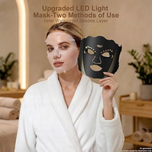 AIUO Red Light Therapy for Face, LED Face Mask Light Therapy, Rechargeable Red Light Therapy Mask for Face with Comfortable Light-Blocking Eye Protection & Timing Function At Home, Black - Thumbnail 6