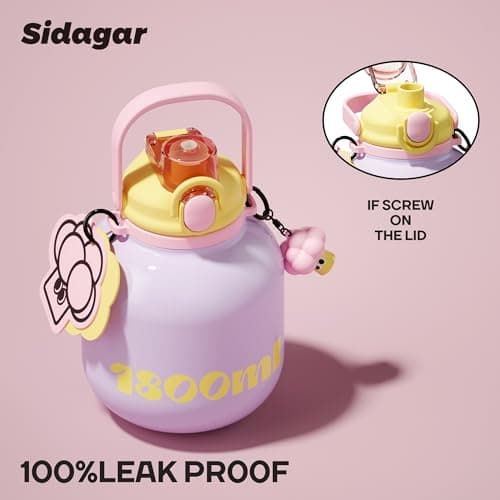 Sidagar 60 oz Big Gallon Water Bottle with Straw and Carry Handle, Purple Wide Mouth Vacuum Water Jug, Insulated Stainless Steel Bottles Easy Carry Tumbler for Women - Thumbnail 3
