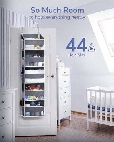 ULG 1 Pack Over Door Organizer with 5 Large and 10 Mesh Side Pockets, 44 lbs Weight Capacity Hanging Storage with Clear Window Kids Toys, Shoes, Diapers, Dark Grey, 5 Layers - Thumbnail 5