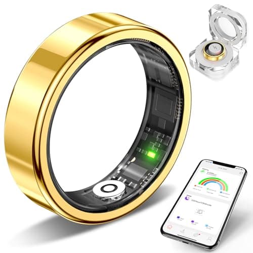 Ultra-thin Smart health tracking ring, sleep monitoring ring, with heart rate sensor, waterproof activity tracker, unisex, compatible with iOS and Android systems, 5ATM waterproof rating (Gold, 8)