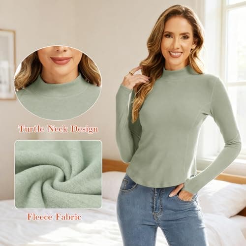 Thermal Shirts for Women Long Sleeve Fleece Tops Running Workout Compression Base Layer Cold Weather for Ski - Thumbnail 3