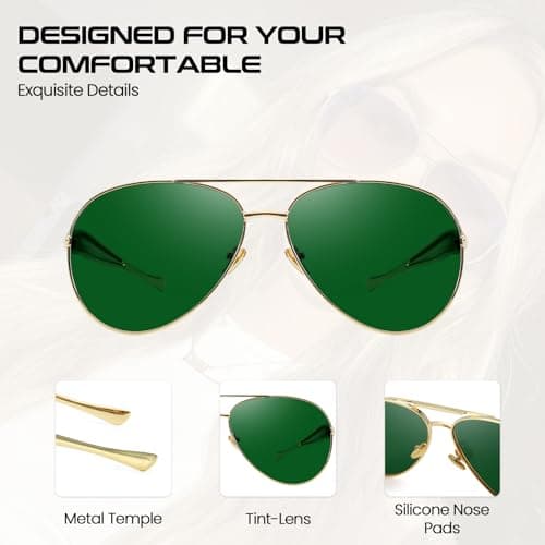 SODQW Gold Aviator Sunglasses for Women Men Trendy Designer Metal Sun Glasses with UV400 Metal Frame Ladies Shades - Thumbnail 3