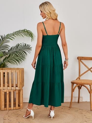 Dokuritu Women's Beach Crochet Lace Maxi Dress Solid Color Summer Vacation Spaghetti Strap Long Dress 2025 - Thumbnail 2