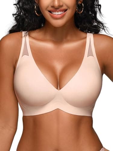 Jelly Bras for Women - S-M Wireless Deep V No Underwire Bralette with Support - Seamless Comfortable Lightly Padded T-Shirt Bra Pink S - Image 1