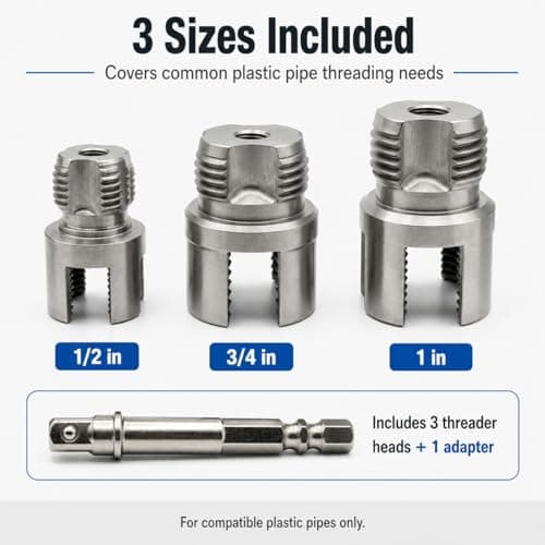 QYXLZUR PVC Pipe Threader Set (1/2", 3/4", 1"), Pipe Threading Tool Attachment for Drill, 2-in-1 Internal & External Thread Maker for PVC & Plastic Water Pipes, Plumbing Tap & Die Kit - Thumbnail 4
