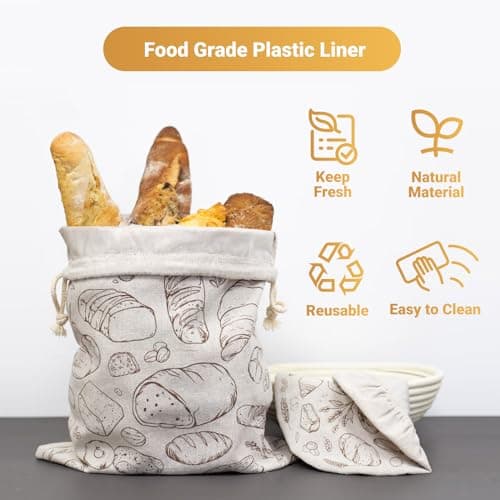 2 Pack Bread Bags & 10in Bowl Covers with Plastic Liners for Homemade Bread - Thumbnail 2