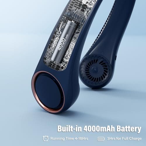 Morelax Neck Fan, USB Rechargeable Personal Fan,Hand Free Bladeless Portable Fans,4000 mAh, 3 Speeds,72 Air Faster softer 360° Cooling, Ultra Quiet,Gift Suitable for Home, Office, Travel, Sports - Thumbnail 4