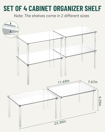 Bobomoment Acrylic Cabinet Organizer, Set of 4 Spice Rack Organizer for Cabinet, Desk Countertop Shelf Organizer, Pantry Kitchen Storage and Organization, Stackable Shelves House Essentials for Gift - Thumbnail 4