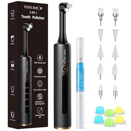 Tooth Polisher with Remineralization Gel, USB Rechargeable Teeth Whitening Kit for Cleaning and Whitening, 6 Polishing Pastes, 5 Brush Heads, LED Light, Travel Case, 4 Speeds, Easy at-Home Dental Care - Image 1