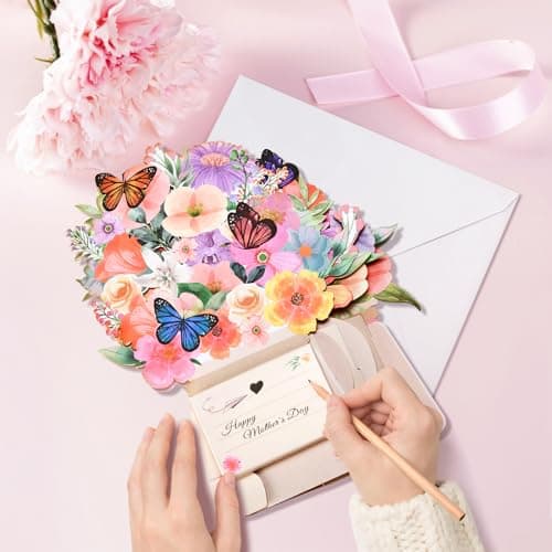 LIGHTS & MUSIC Mothers Day Pop Up Card, Orchid, Lily and Butterflies, 10 Inch Life Sized Forever Flower Bouquet Mother’s Day Cards from Daughter, Son, Husband, Gifts Cards for Mom Wife Grandma - Thumbnail 6