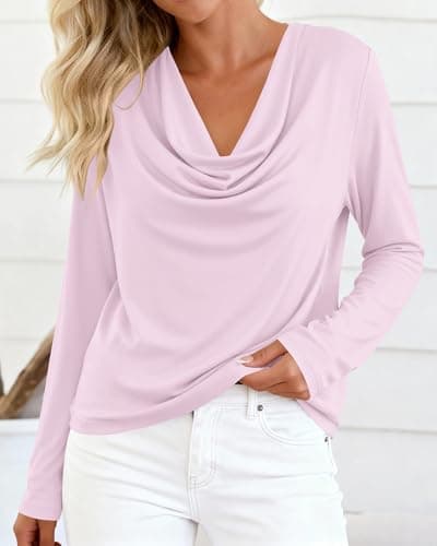 PRETTYGARDEN Womens Spring Tops 2026 Dressy Cowl Neck Long Sleeve Shirts Loose Business Casual Blouses Teacher Tunic Top(Light Purple,Large) - Thumbnail 5