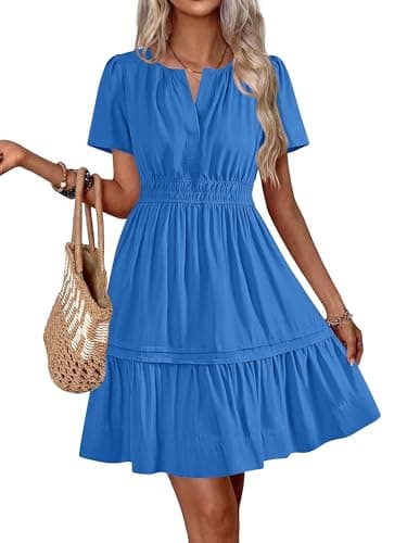 BTFBM Summer Dresses for Women 2026 Casual Boho Sundress Short Sleeve V Neck Ruffle A Line Beach Vacation Mini Dress(Royal Blue, XX-Large) - Image 1