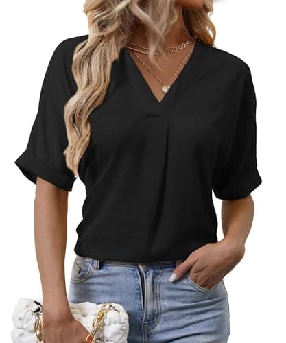 Short Sleeve Blouses for Women Leopard Print Summer Top Dressy Casual Business 3/4 Sleeve Cold Shoulder Chiffon Shirts - Image 1