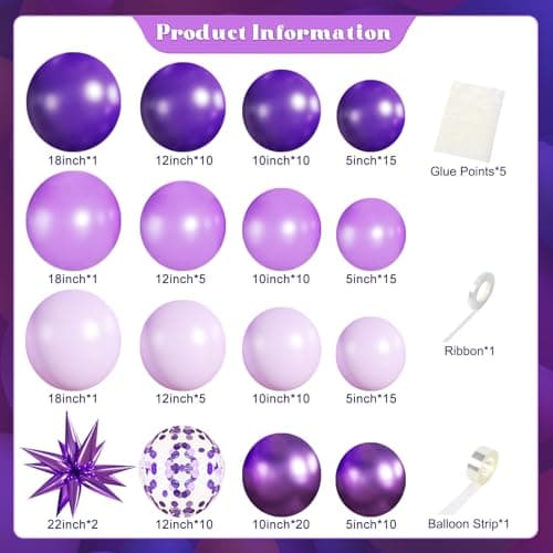 Purple Balloons Arch Kit, 140Pcs Metallic Dark Light Purple Confetti Balloons with Stars for Wedding Bridal Shower Butterfly Birthday Party Decorations - Thumbnail 6
