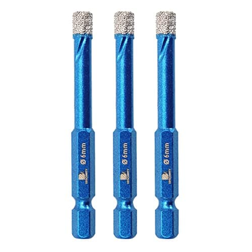 Diamond Drill Bit 6mm,BRSCHNITT 3pcs/Pack 1/4 Inch Diamond Hole Saw Drill Bit for Porcelain Tile Ceramic Stone Granite Marble,Hex Shank Dry Drilling Diamond Core Drill Bit Set