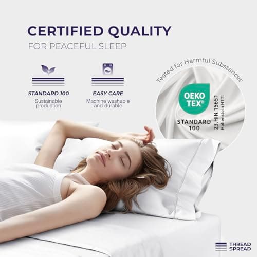THREAD SPREAD 100% Egyptian Cotton King Size Sheets Set - 2000 Series Luxury King Bed Sheets (4 PC, White), Silky Soft & Cooling Sateen Weave, 17 Inch Extra Deep Pocket Hotel Collection Sheet Set - Thumbnail 6