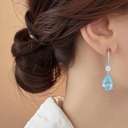 Teardrop Dangle Drop Earrings -925 Sterling Silver Birthstone Earring Jewelry Birthday Gifts for Women,Girlfriend,Wife,Mom - Graduation, Friendship,Birthday, Anniversary (03 - Aquamarine) - Thumbnail 5