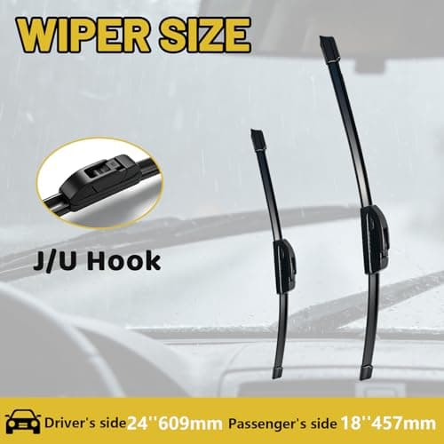 24" + 18" Windshield Wiper Blades (Set of 2), OEM Quality All-Season windshield wipers, Fits Chevrolet Equinox2018-2024 & Nissan Frontier 2005-2025, U/J Hook - Thumbnail 2