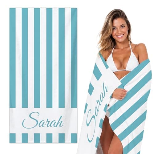 Personalized Beach Towels with Name, Custom Beach Towel for Kids and Adults in Various Trendy Designs, Quick Dry Microfiber Sand Free Oversized Towels for Pool Travel Vacation, Graduation Gifts Class. - Image 1