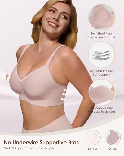 As Fairy No Underwire Bras Seamless Wireless Full Coverage Comfort Bralette Supportive Push Up Everyday Bras Pink 36DDD - Thumbnail 2