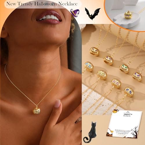 Halloween Pumpkin Necklace, Halloween Necklace September Birthday Gifts Sapphire Birthstone Necklaces for Women Trendy Adjustable 14k Plated No Tarnish Gold Pumpkin Necklaces - Thumbnail 3