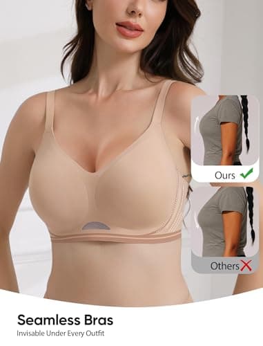 Easybunny Women's Seamless Jelly Bra: Wireless Push-up Full Coverage - Breathable Mesh Padded Bralette for Yoga & Lounge - Nude S - Thumbnail 4