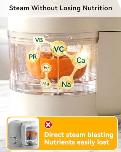 IAGREEA 9 IN 1 Glass Baby Food Maker, One Step Baby Food Processor Steamer Puree Blender Grinder Mills Machine, 10 OZ Auto Cooking & Grinding for Healthy Homemade Baby Food with 3 Age Stages, BPA-Free - Thumbnail 6