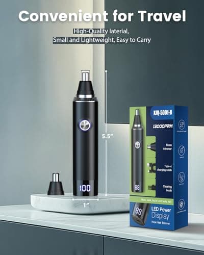 Ginity Ear & Nose Hair Trimmer with LED Display for Men Women,Painless USB Rechargeable Eyebrow & Facial & Nose Hair Trimmer Clipper,Professional IPX7 Waterproof Dual Edge Blades - Thumbnail 5