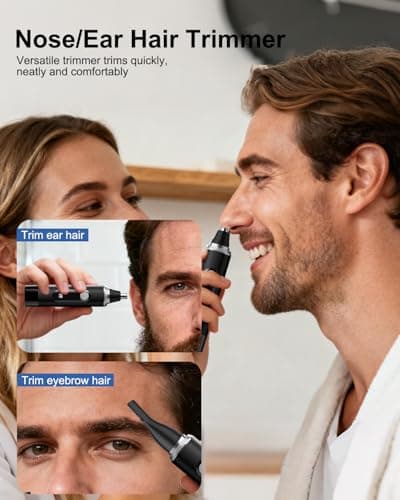 Nose Hair Trimmer for Men and Women,2026 Professional Painless IPX7 Waterproof Eyebrow & Facial Hair Trimmer,USB Rechargeable with LED Display Dual-Edge Blades for Smoother Cutting,BlackSilver - Thumbnail 2