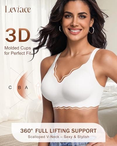 leviace 2 Pack Wireless Jelly Bras for Women with Support, Nude/White, L - Thumbnail 3
