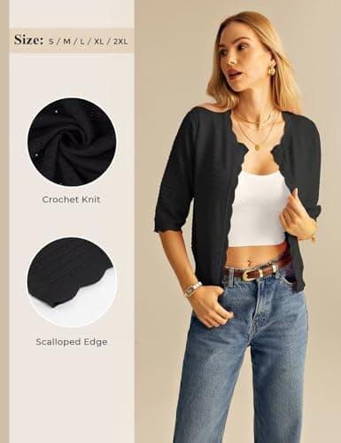 GRACE KARIN Womens Short Sleeve Black Cardigan Sweater, Lightweight Cotton Cardigan Trendy, Dressy Casual Floral Bolero Shrugs - Thumbnail 5
