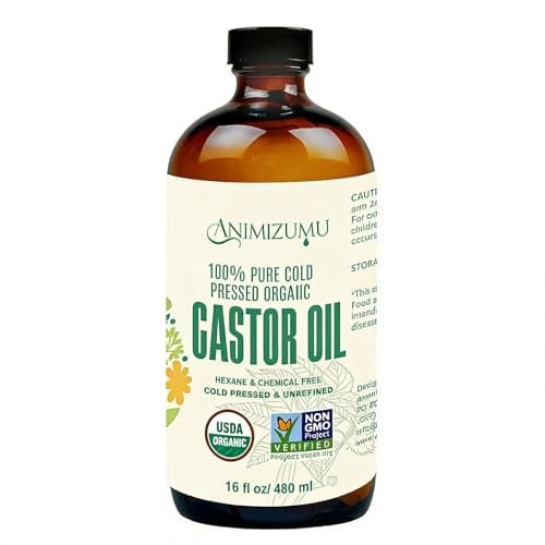 ANIMIZUMU Castor Oil 100% Pure Organic Cold-pressed Unrefined USDA Certified Organic Hexane-free Extra Virgin Used for Hair Growth Eyebrows Eyelashes Skin and Castor Oil Glass Bottles Pack (16fl oz) - Thumbnail 6