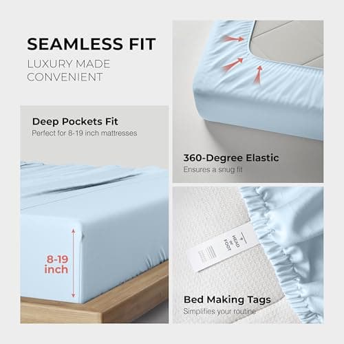 THREAD SPREAD 100% Egyptian Cotton King Size Sheets Set - Luxury 1200 Series Plush Collection Egyptian Cotton Sheets King Size (4 PC, Light Blue), Silky Soft, Cooling, 17" Deep Pocket Bed Set - Thumbnail 6