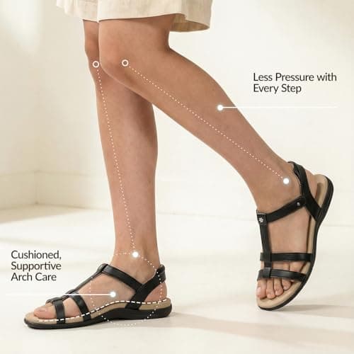 Rihero Orthopedic Flat Sandals for Women Black Arch Support Comfortable Casual Summer Walking Orthotic Sandals Size 9 - Thumbnail 6