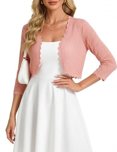GRACE KARIN 3/4 Sleeve Cardigan for Women Lightweight Summer Sweater Open Front Knit Bolero Shrugs for Dresses(Pink,L) - Image 1