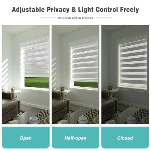 Changshade Cordless Zebra Blinds for Windows, Modern Dual Layer Zebra Blinds with Light Filtering & Privacy Control,Easy Install Zebra Blinds for Indoor Windows,（38" W×72" H,White） - Thumbnail 5