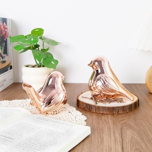 YINUOWEI Rose Gold Birds Statues Home Decor, Modern Bird Figurines Decor, Birds Sculpture Animal Figurines for Living Room, Bedroom, Office Desktop, Bookshelf, Cabinets - Thumbnail 6